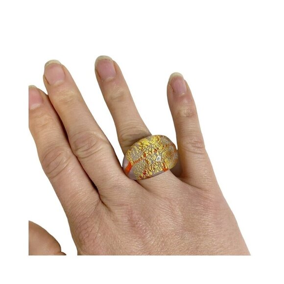 Yellow Red Transparent Resin Acrylic ring Size 7 Statement Mod - Picture 2 of 5